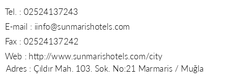 Sun Maris City Hotel telefon numaralar, faks, e-mail, posta adresi ve iletiim bilgileri